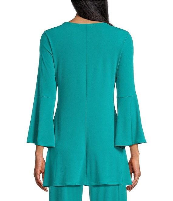 Eva Varro Knit Jersey Twist V-Neck 3/4 Bell Sleeve A-Line Flowy Tunic Product Image