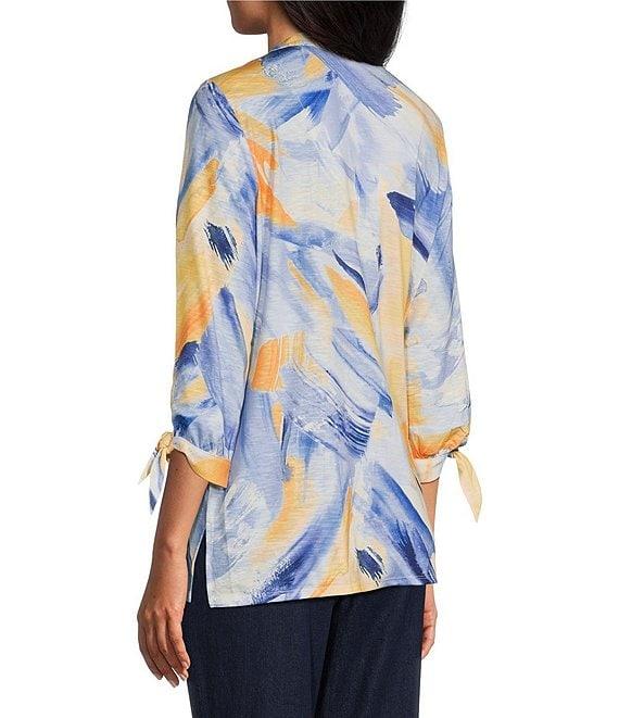 Allison Daley Petite Size 3/4 Tie Sleeve Y-Neck Button Front Knit Top Product Image