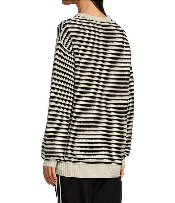 The Upside Boo Organic Cotton Striped Knit Oversized Crew Neck Long Sleeve Pullover Product Image