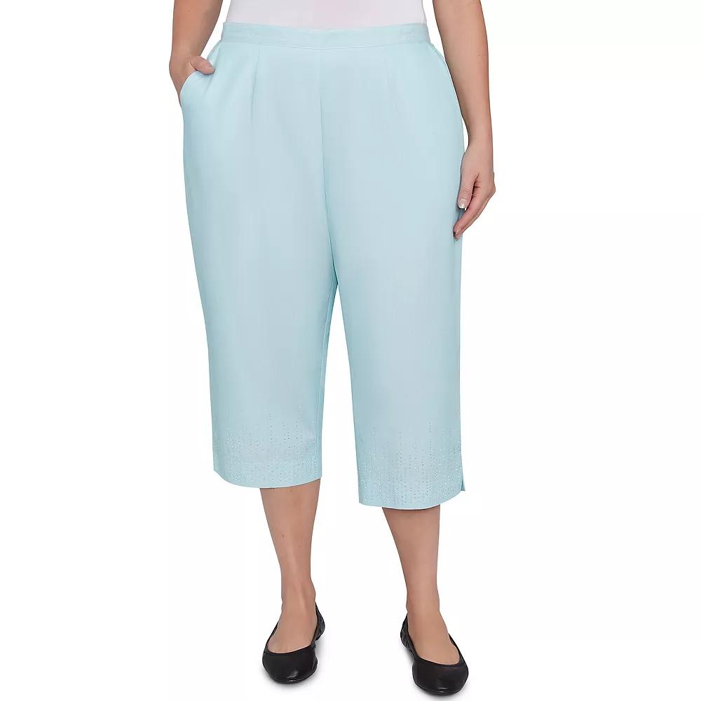 Plus Size Alfred Dunner Heat Set Embroidered Capris, Womens Green Product Image