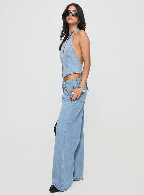 Pearlisle Low Rise Baggy Jeans Light Wash Product Image