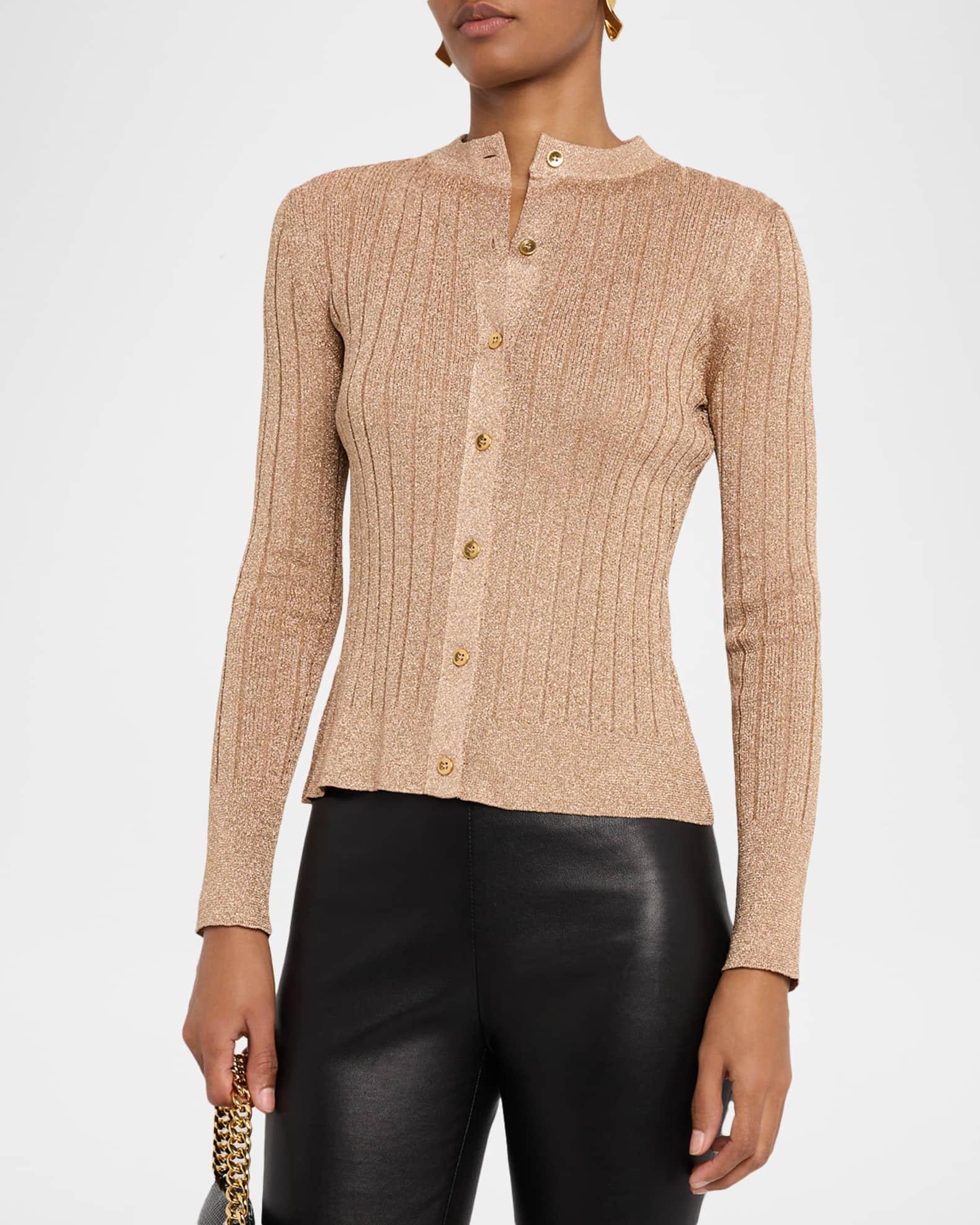 Metallic Rib Crewneck Cardigan Product Image