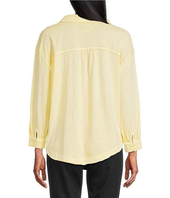 Westbound 3/4 Sleeve V Neck Collared Slub Knit Top Product Image