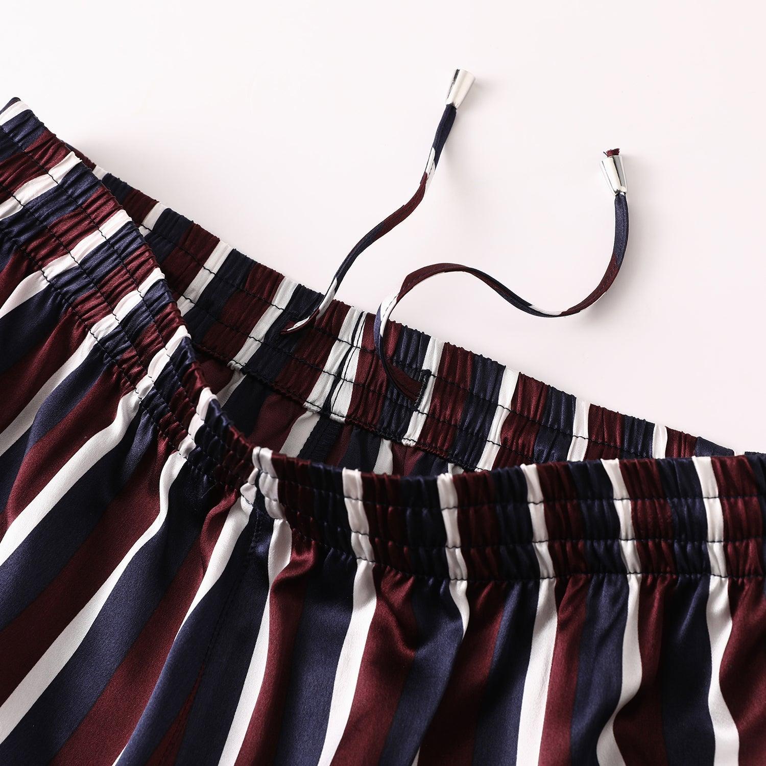 Pure Mulberry Silk Striped Men's Shorts | Mid Waist | 19 Momme Silk Charmeuse Product Image