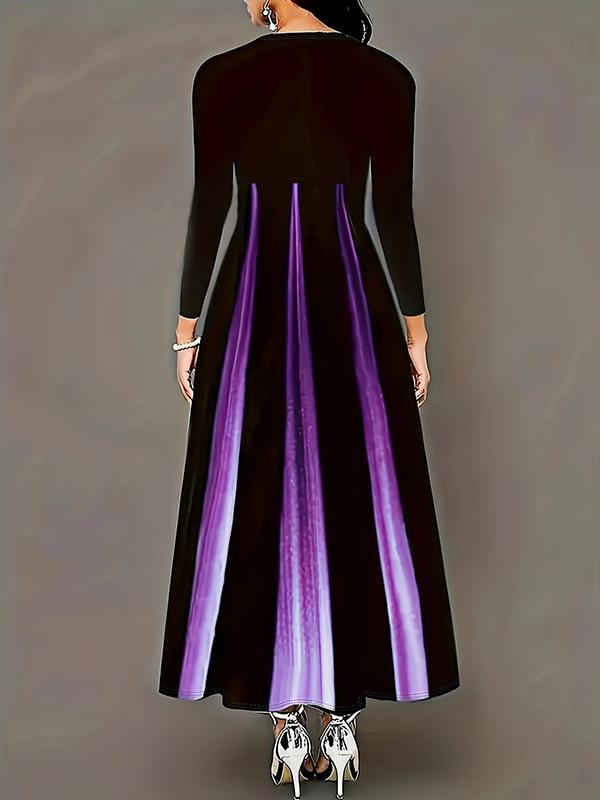 A-Line High Waisted Gradient Pockets Printed Split-Joint Round-Neck Maxi Dresses Product Image