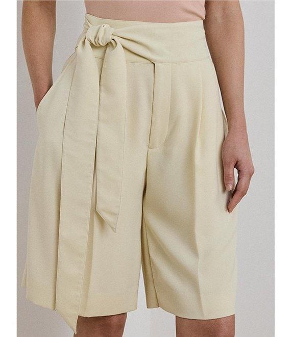 Lauren Ralph Lauren Georgette High Rise Pleated Wide-Leg Bermuda Shorts Product Image