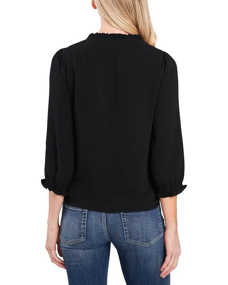 Elbow Sleeve Bow Placket Blouse Product Image