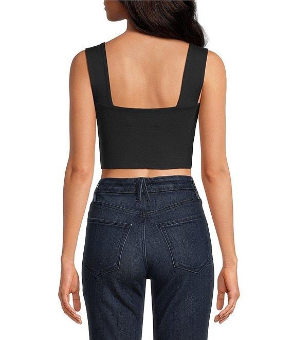 Susana Monaco Signature Stretch Wide Strap Square Neck Sleeveless Coordinating Crop Top Product Image