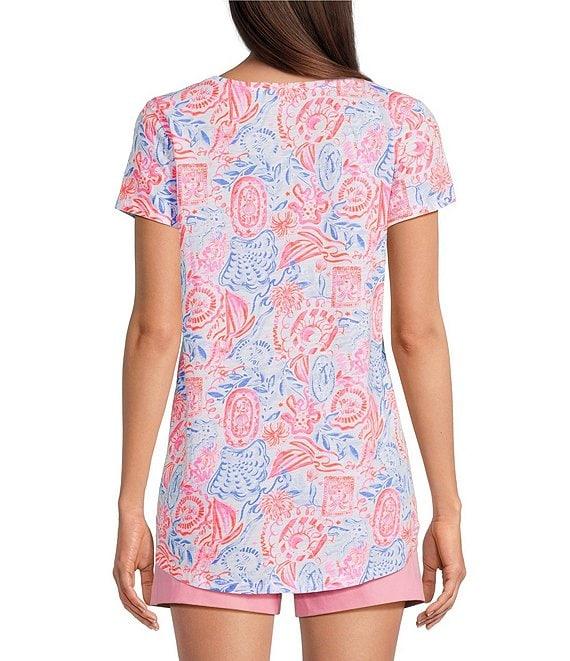 Lilly Pulitzer Etta Lil Sun Sea Sand Floral Print Scoop Neck Short Sleeve Top Product Image