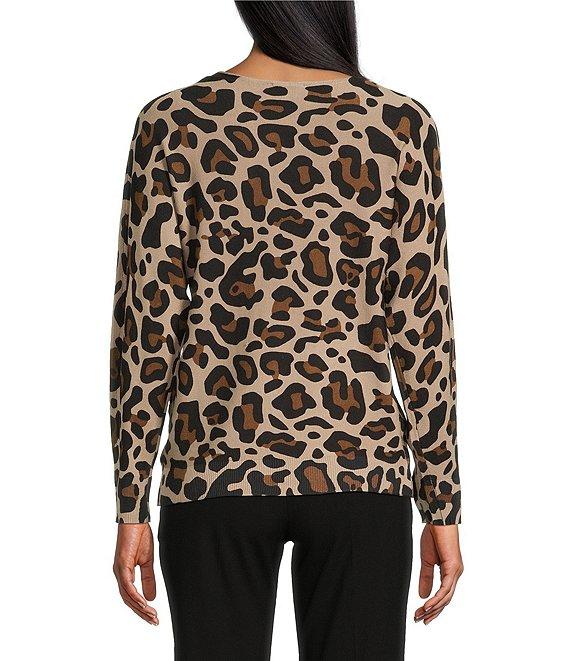 Investments Petite Leopard Long Sleeve Boat Neck Pullover Sweater Product Image