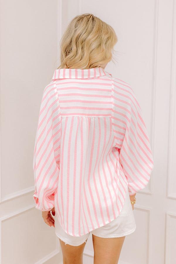 Nantucket Charm Stripe Button Up In Pink Product Image