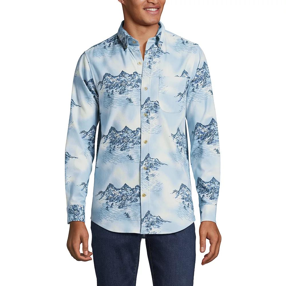 Men's Lands' End Traditional-Fit Flagship Flannel Shirt, Size: Large, Blue Winter Scenic Product Image