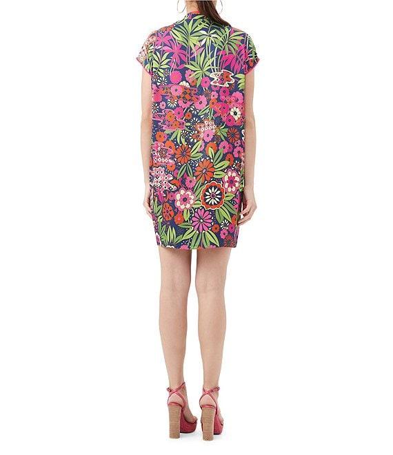 Trina Turk Tarashi Floral Print V-Neck Short Sleeve Wedge Dress Product Image