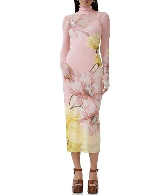 AFRM Shailene Floral Print Turtleneck Long Sleeve Midi Dress Product Image