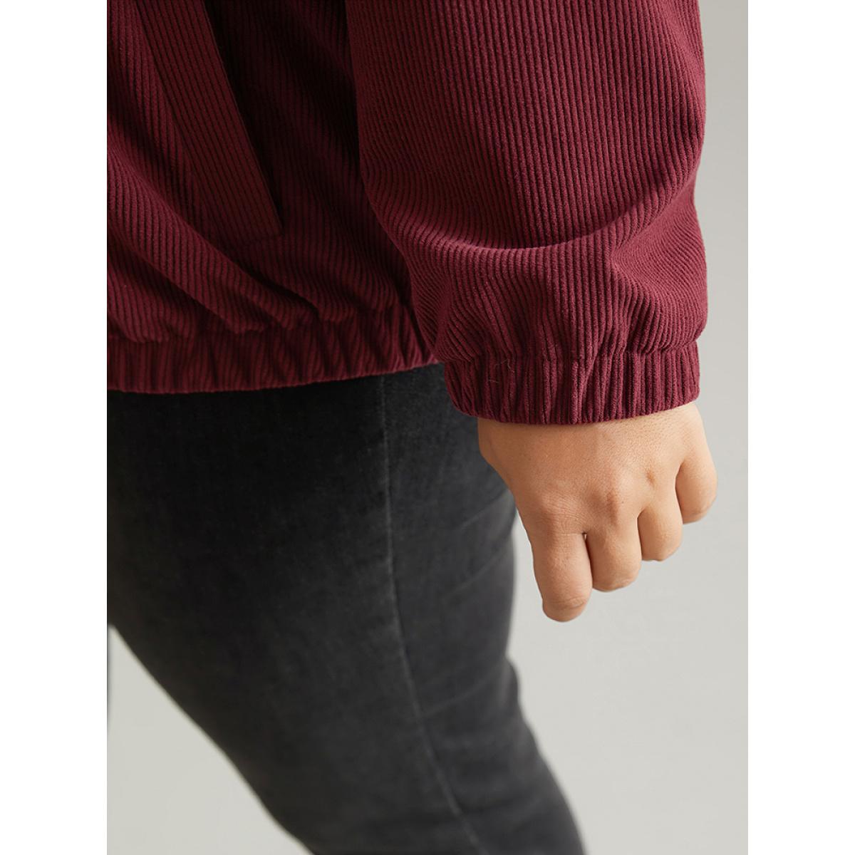 Plus Size Corduroy Hooded Flap Pocket Ties Jacket Women Burgundy Elastic cuffs Pocket Everyday Jackets BloomChic 18-20/2X Product Image