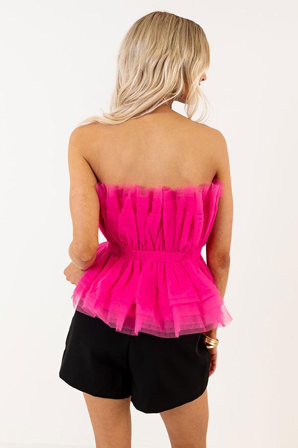 Gorgeous And Glam Tulle Peplum Top in Hot Pink Product Image