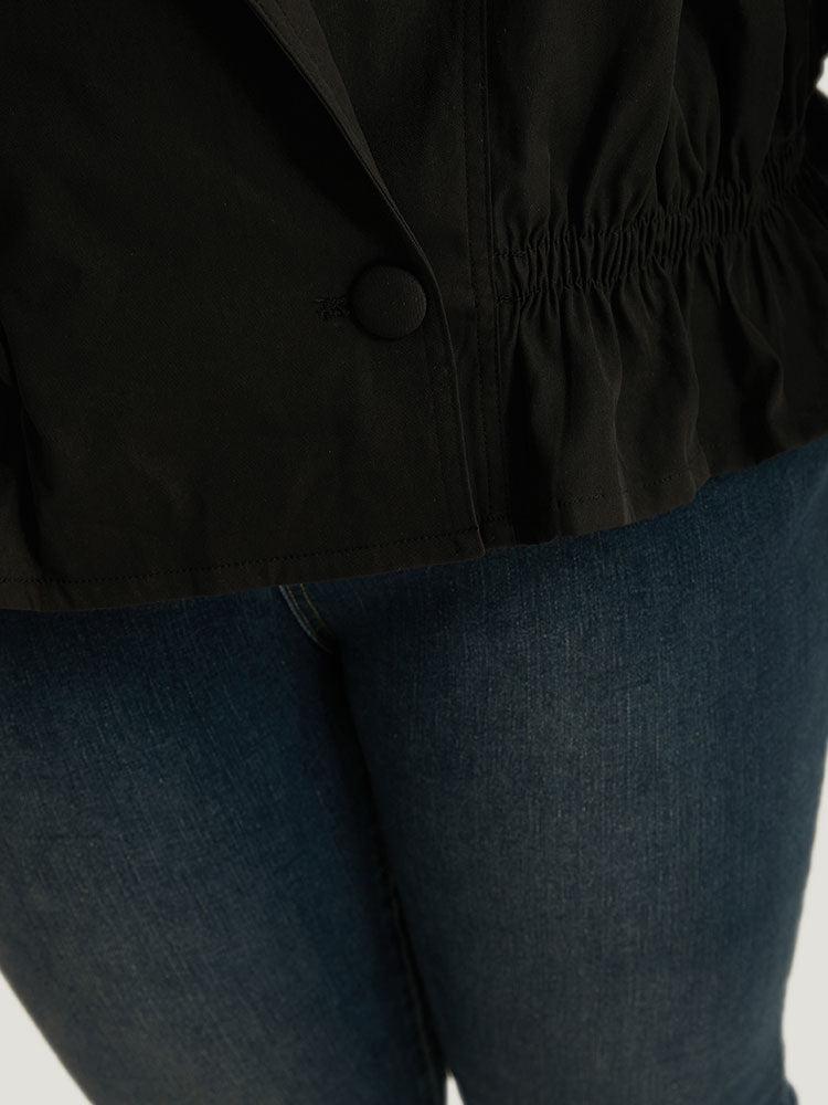 Shirred Lapel Collar Metal Buckle Button Up Coat Female Product Image