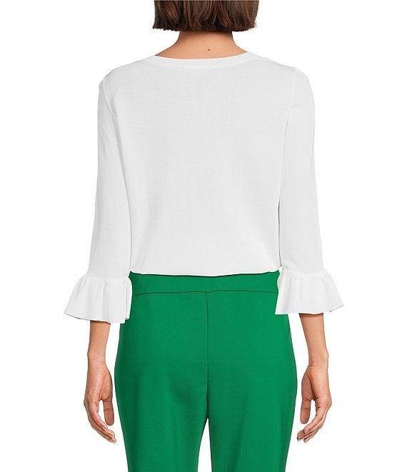 Investments 3/4 Flounce Sleeve Crew Neck Top Product Image