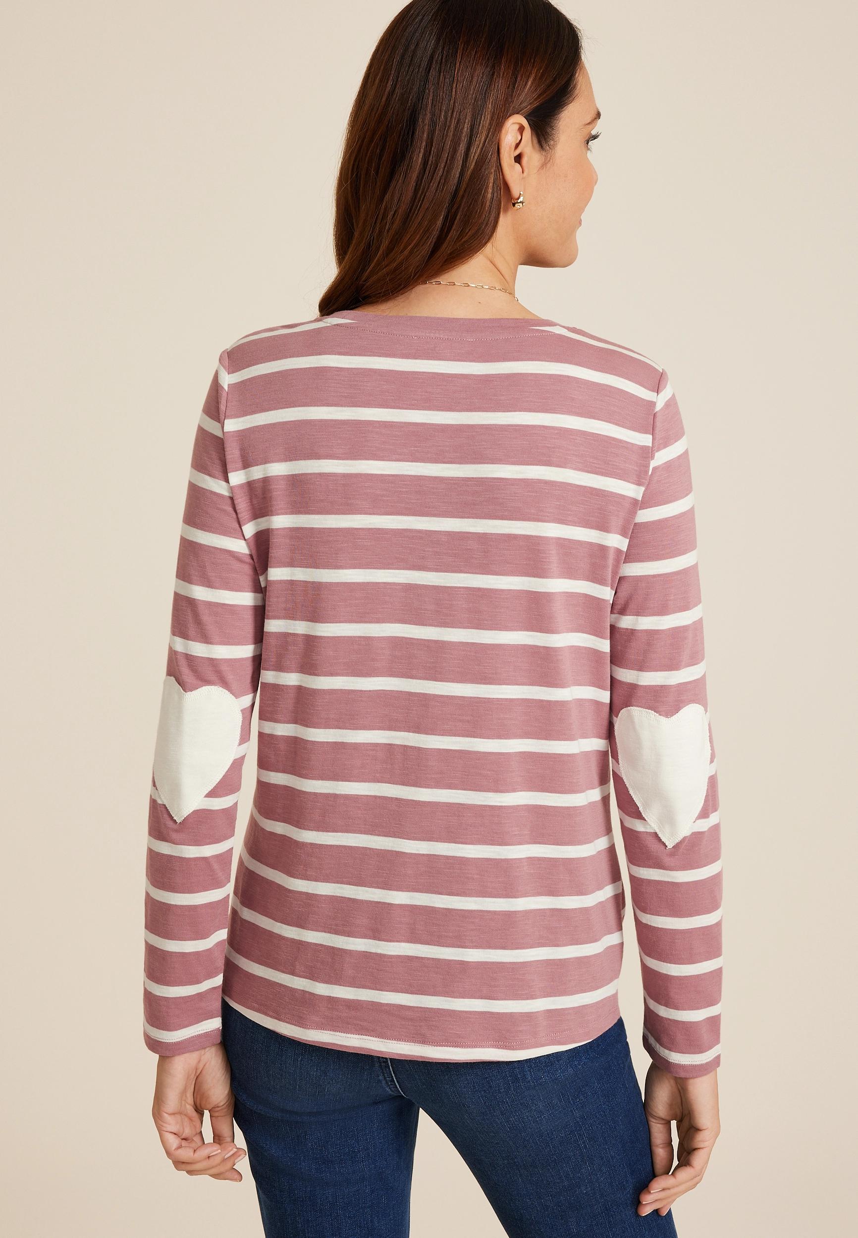 Striped Heart Elbow Patch Knot Hem Tee Product Image