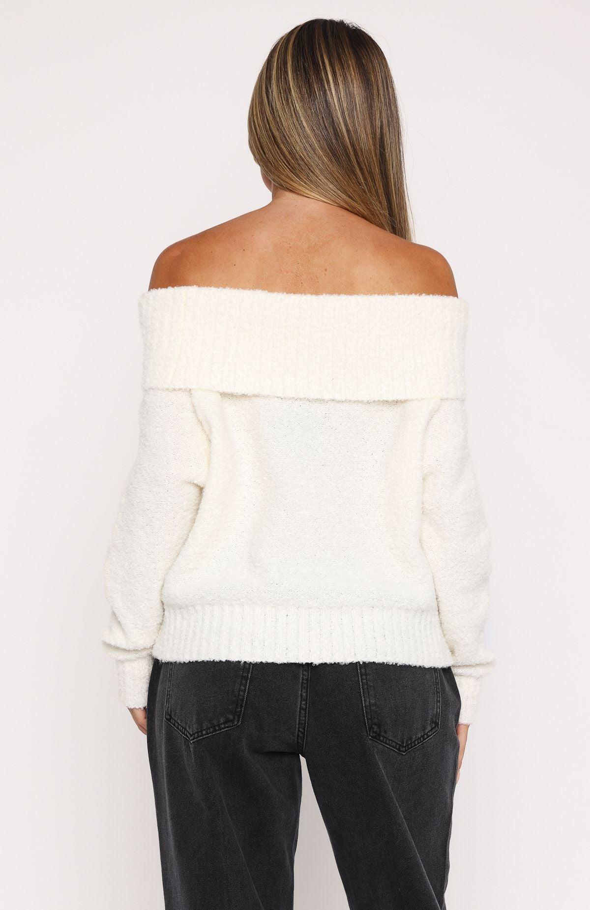 You Don't Need Me Off Shoulder Knit Sweater Off White Product Image