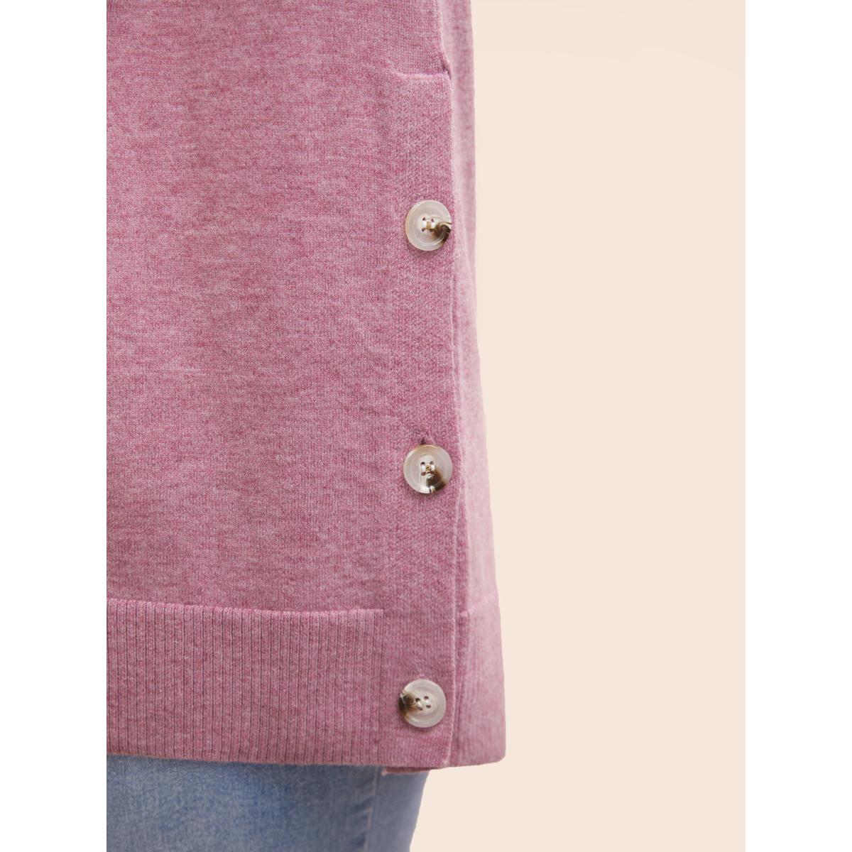 Plus Size Supersoft Essentials Button Slit Hem Pullover DustyPink Women Casual Long Sleeve V-neck Everyday Pullovers BloomChic 22-24/3X Product Image