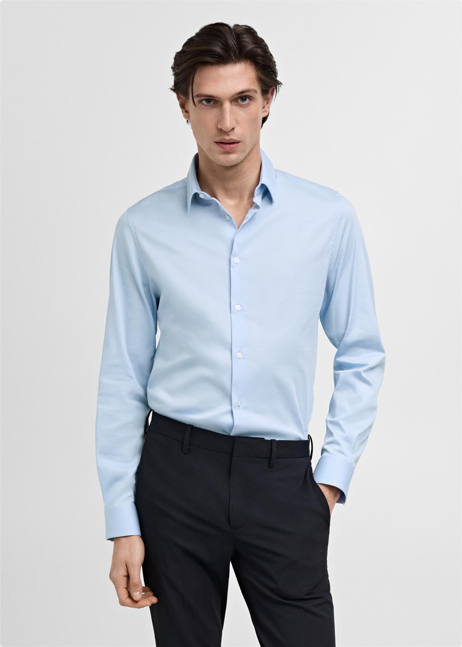 Slim fit cotton suit shirt - Men | MANGO USA Product Image
