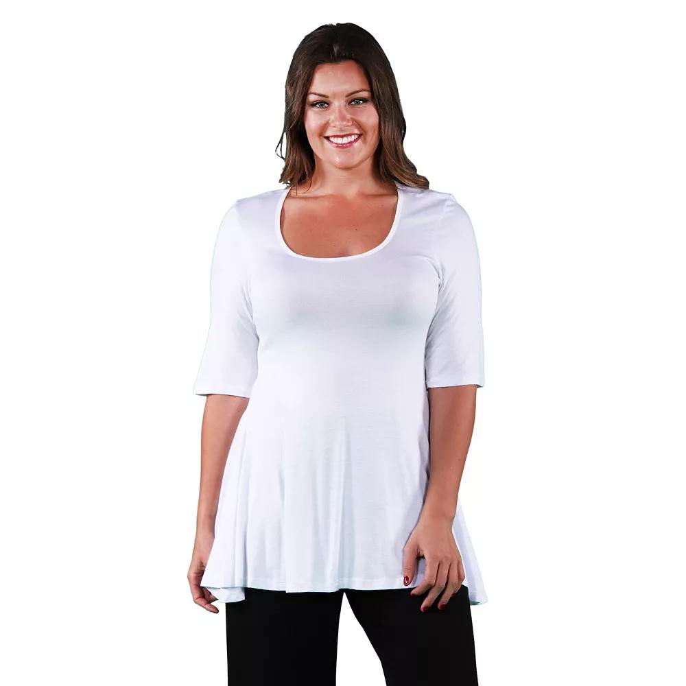 Plus Size 24Seven Comfort Apparel Elbow Swing Tunic Top, Women's, Size: 3XL, White Product Image