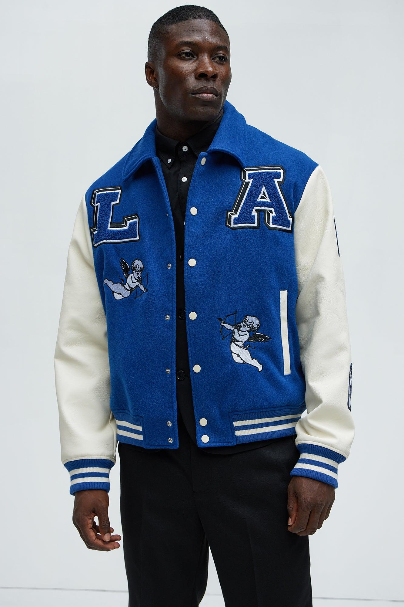 LA Patchwork Varsity Jacket - Royal/combo Product Image