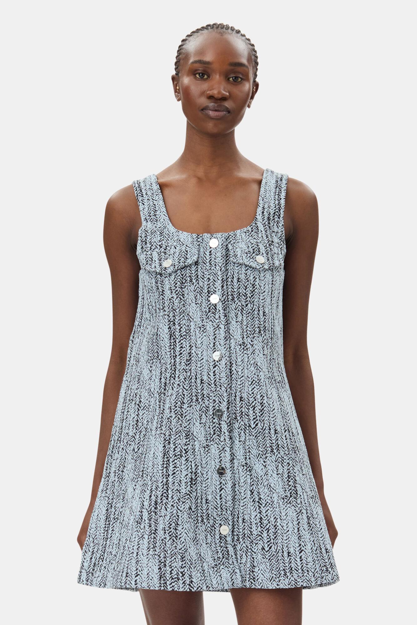 Blue Cotton Tweed Mini Dress Product Image