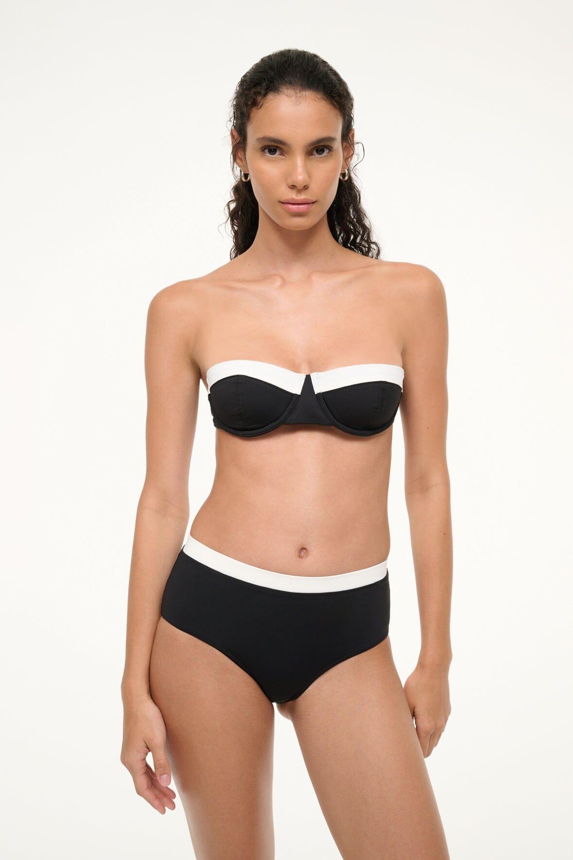 DEVON HIGH RISE BIKINI BOTTOM | BLACK WHITE Product Image