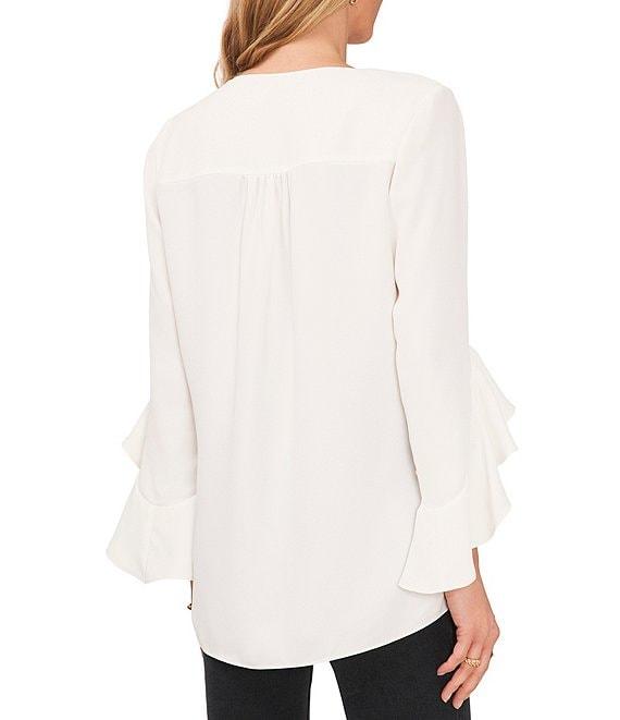 Vince Camuto 3/4 Flutter Sleeve V-Neck Crisscross Front Tunic Product Image