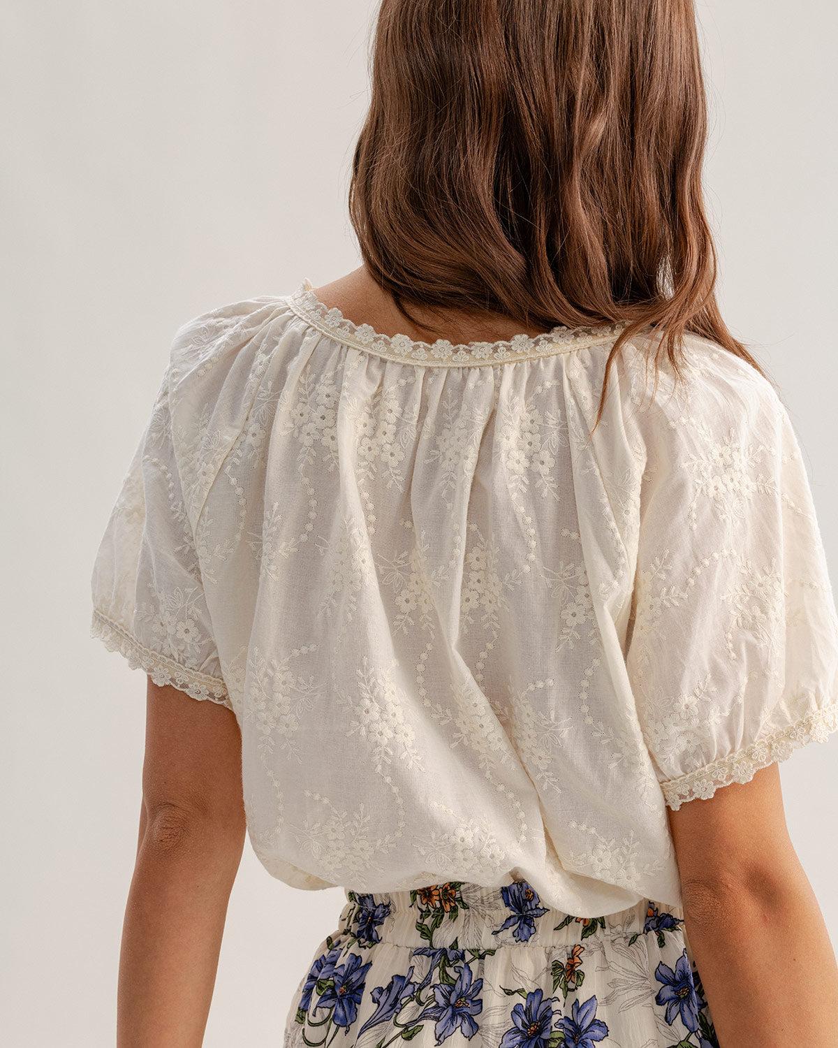 Beige Round Textured Neck Tee Product Image