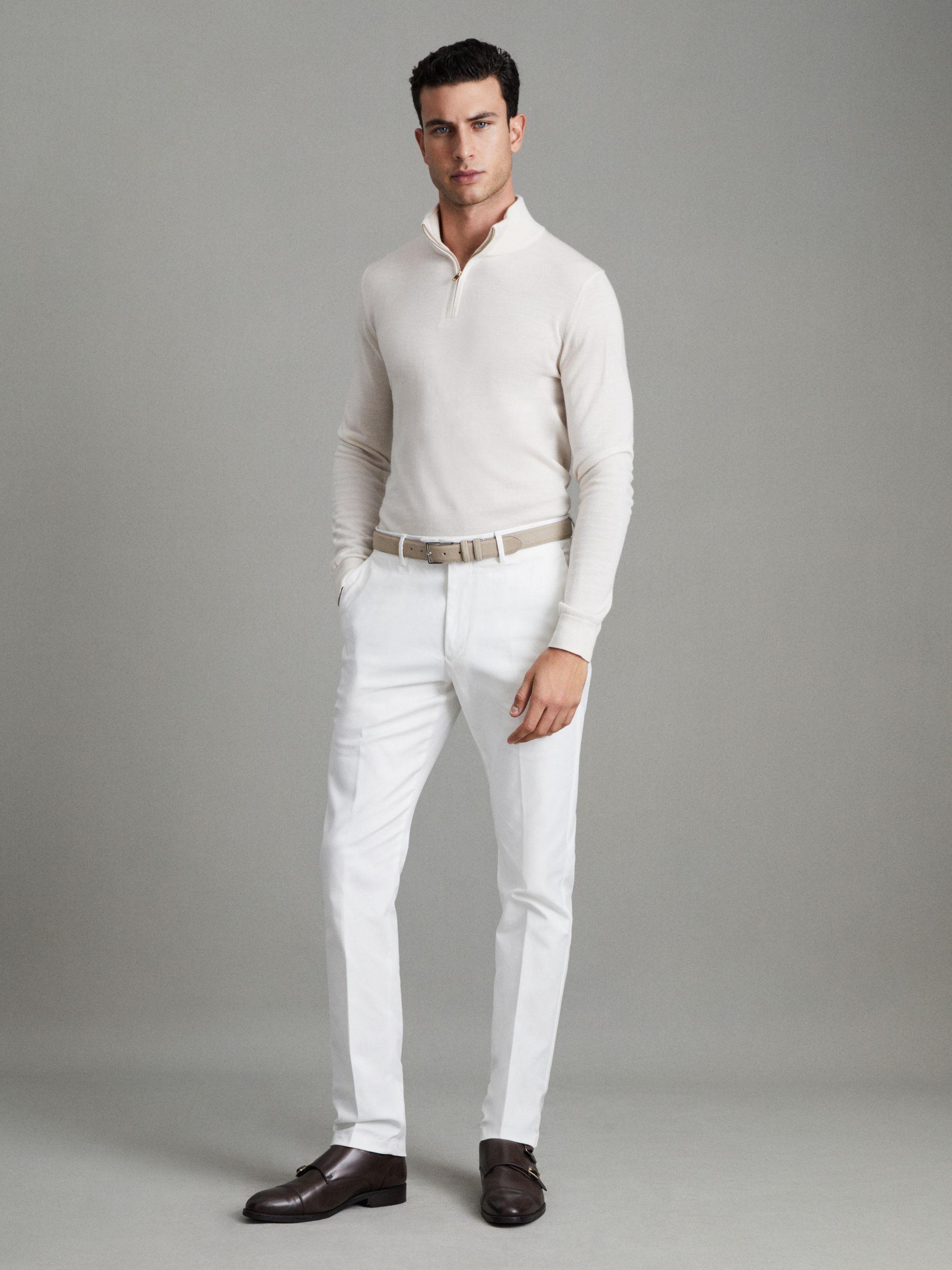 Merino Wool Half-Zip Funnel Neck Jumper in Snow Product Image