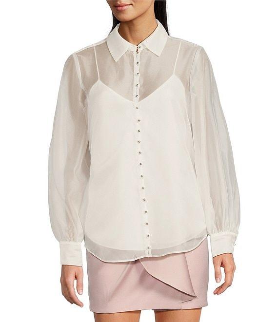 Muse by Marchesa Daisy Organza Point Collar Neck Long Sleeve Button Up Blouse Product Image