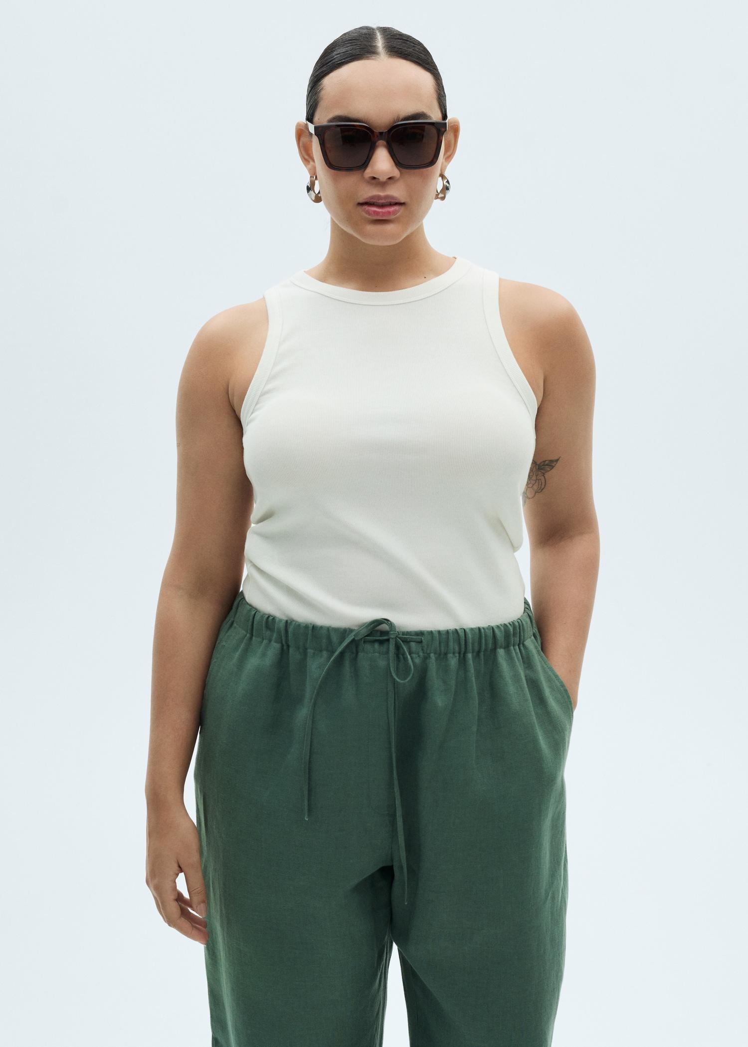 Straight linen-blend trousers - Women | MANGO USA Product Image
