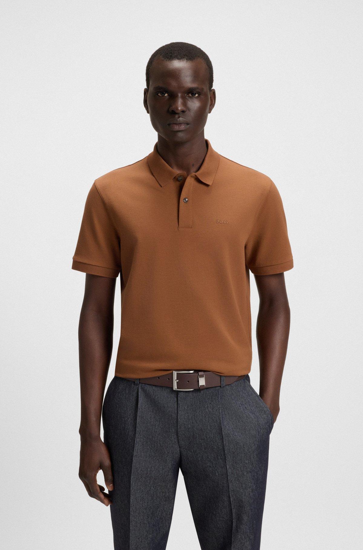 Italian-leather belt with logo keeper and brushed hardware Product Image