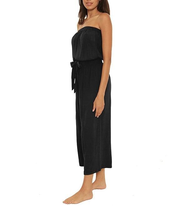 Becca By Rebecca Virtue Ponza Crinkle Rayon Elastic Tube Neck Jumpsuit Swim Cover-Up Product Image