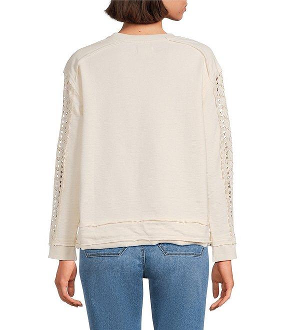 Westbound Lace Inset Long Sleeve Crew Neck Knit Top Product Image