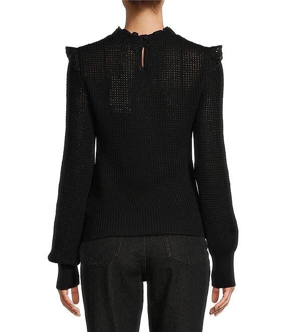 Antonio Melani x Jennifer Sumko Catherine Woven Yarn Ruffle Lace Mock Neck Long Sleeve Sweater Product Image