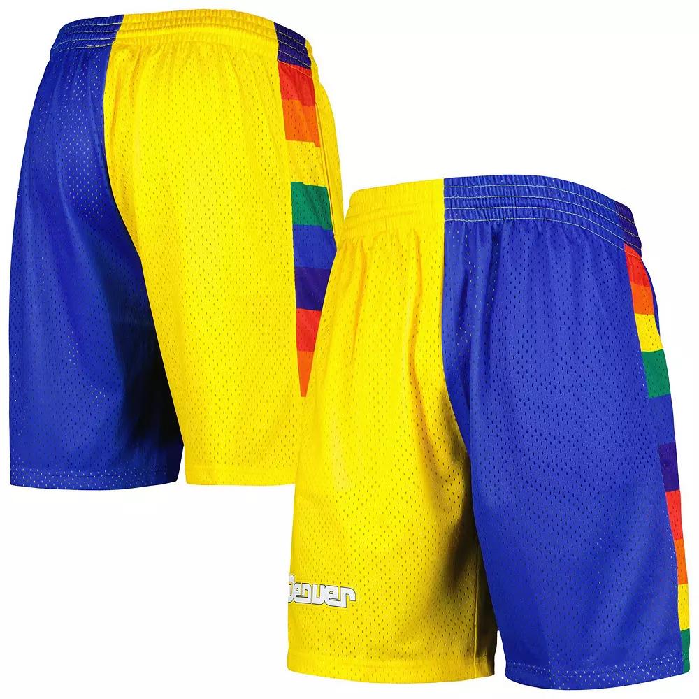 Men's Mitchell & Ness Royal/Gold Denver Nuggets Hardwood Classics 1991 Split Swingman Shorts,  Product Image