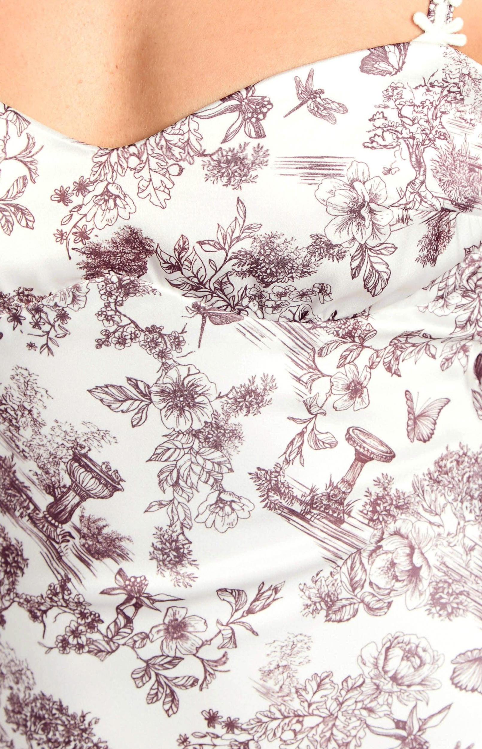 Marbelle Brown Garden Print Satin Mini Dress Product Image