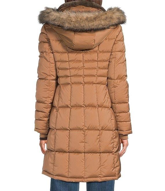 Donna Karan Faux Fur Trim Hooded Neck Zip Front Walker Puffer Coat Product Image