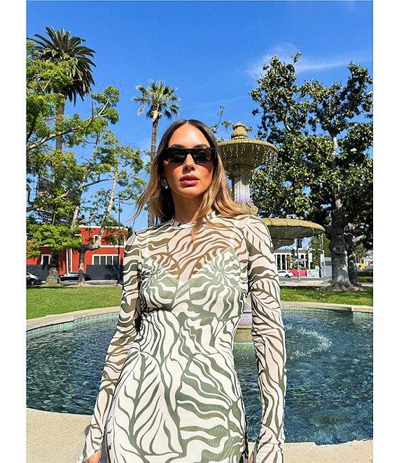 AFRM Ashland Printed Mesh Crew Neck Long Sleeves Midi Dress Product Image