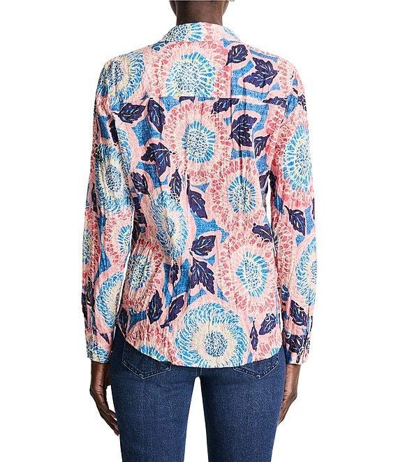 NIC + ZOE Crinkle Scribble Bloom Button Down Collar Long Sleeve Shirt Product Image