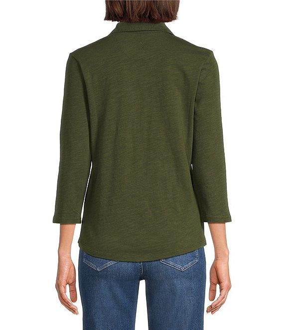 Tommy Bahama Ashby Isles Solid Stretch Jersey Johnny Collar V-Neck 3/4 Sleeve Fitted Top Product Image