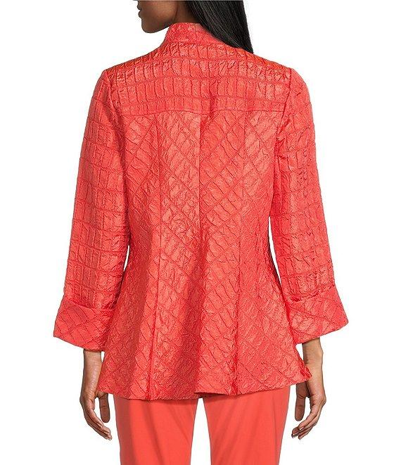 IC Collection Crinkle Jacquard Textured High Neck Bracelet Sleeve Button Front Jacket Product Image
