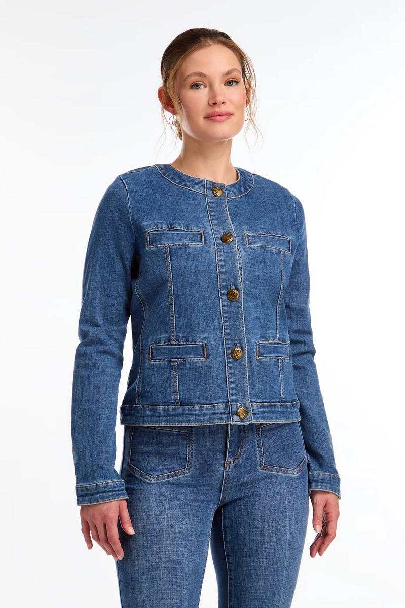Colarless Denim Jacket Product Image