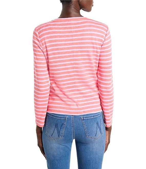 NIC + ZOE Knit Striped Print Crew Neck Long Sleeve Cardigan Product Image