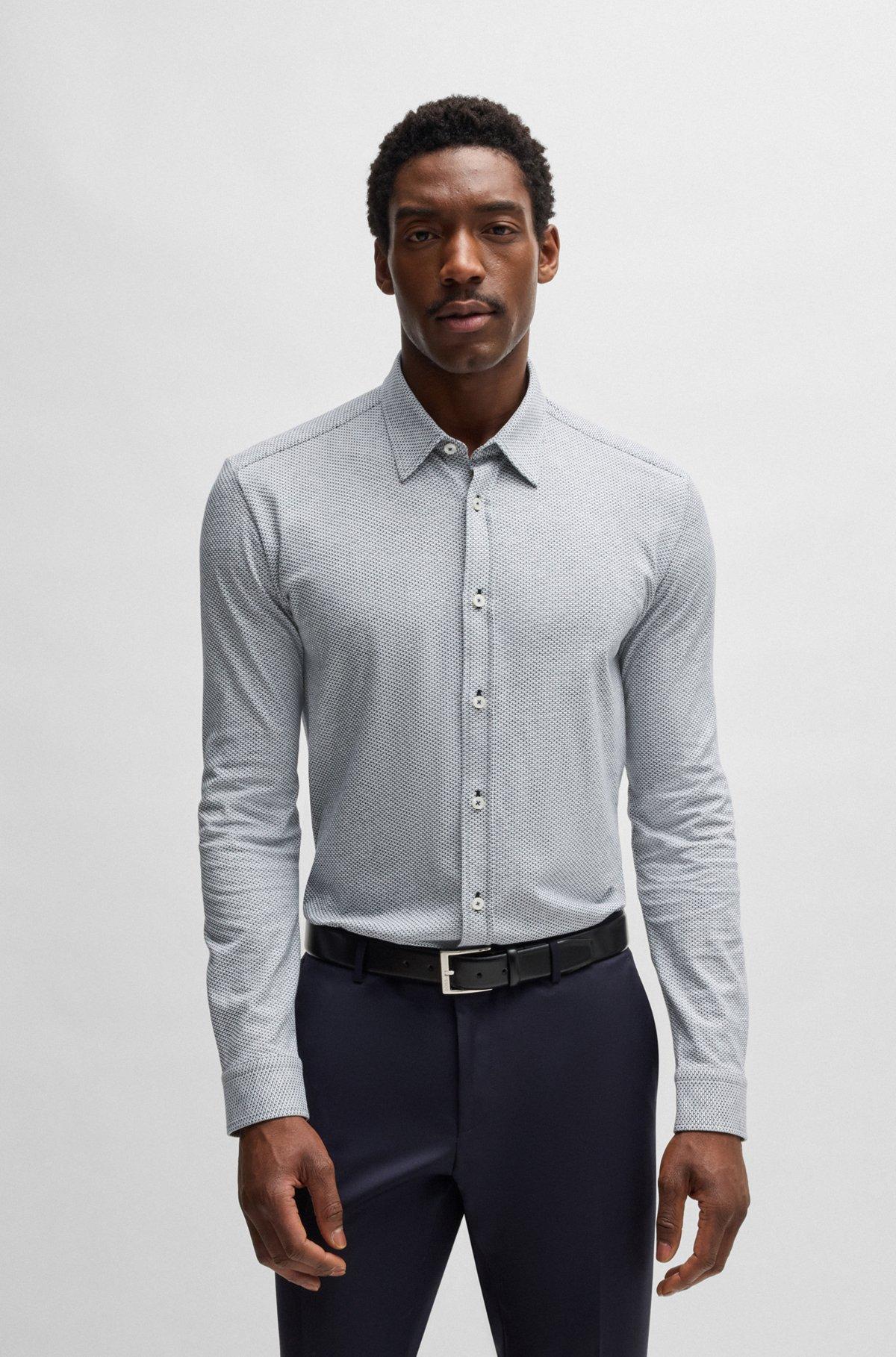 Slim-fit shirt in patterned cotton jacquard Product Image