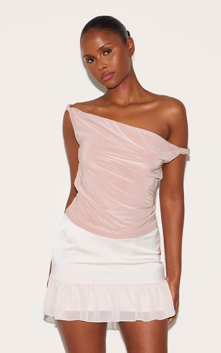  Cream Satin Chiffon Frill Hem Mini Skirt Product Image